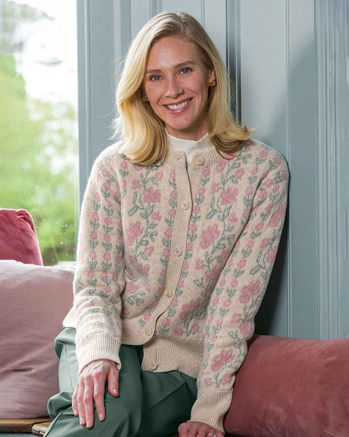 Melina Long Sleeved Floral Lambswool Cardigan - Linen - Country Collection