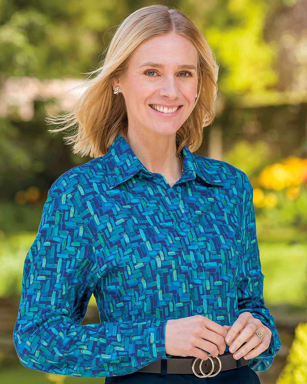 Sydney Patterned Pure Cotton Long Sleeve Blouse - Country Collection