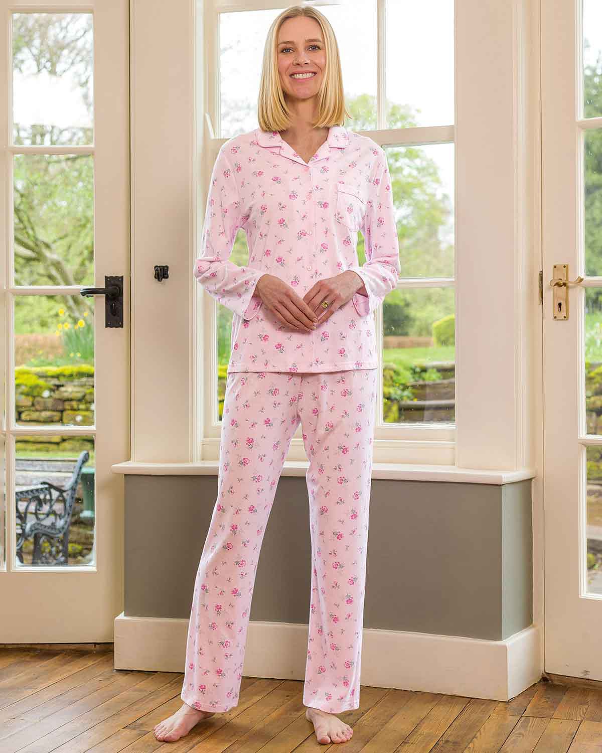 Slenderella Patricia Long Sleeve Cotton Mix Pyjamas - Country Collection