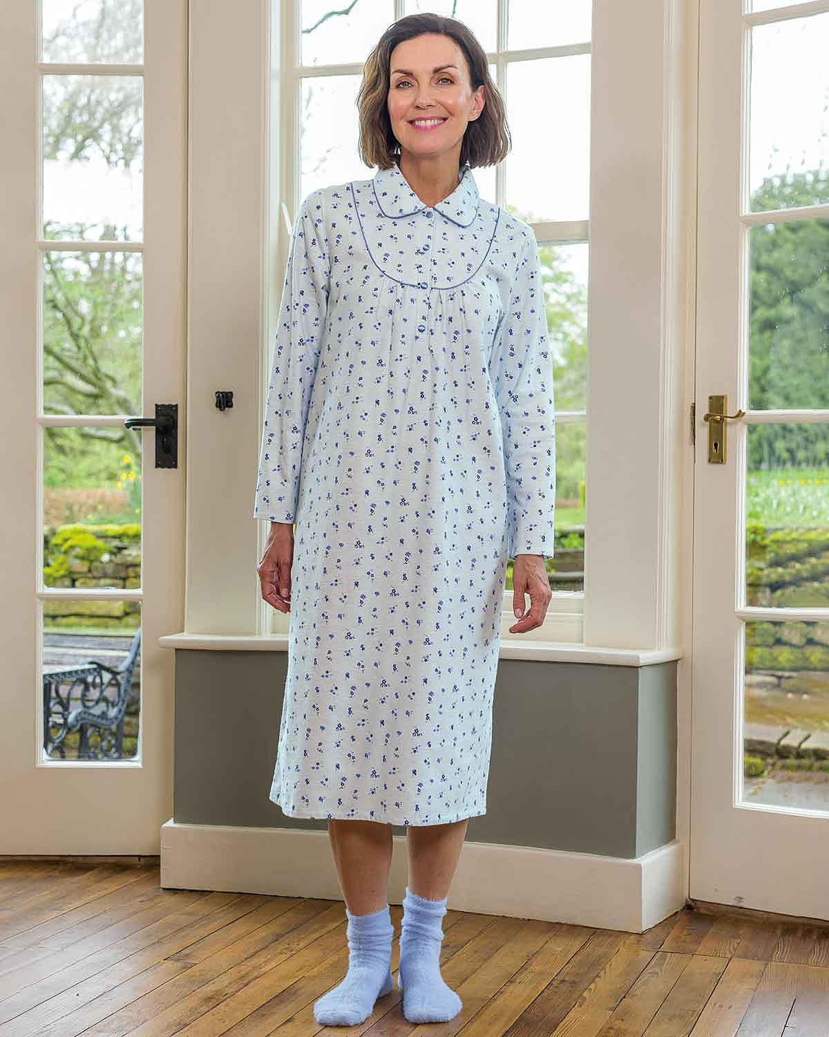 Slenderella Constance Long Sleeve Cotton Nightdress - Country Collection