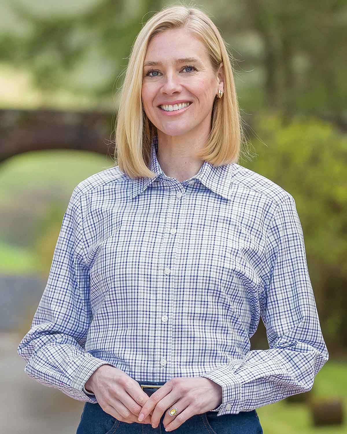 Carol Pure Cotton Long Sleeved Checked Blouse - Image 2 - Country Collection
