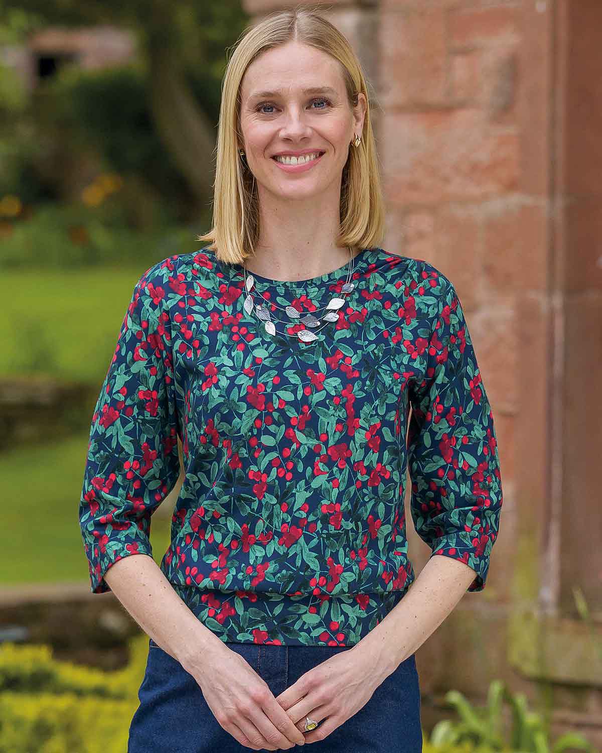 Ally Patterned 3/4 Sleeve Blouson Top - Country Collection