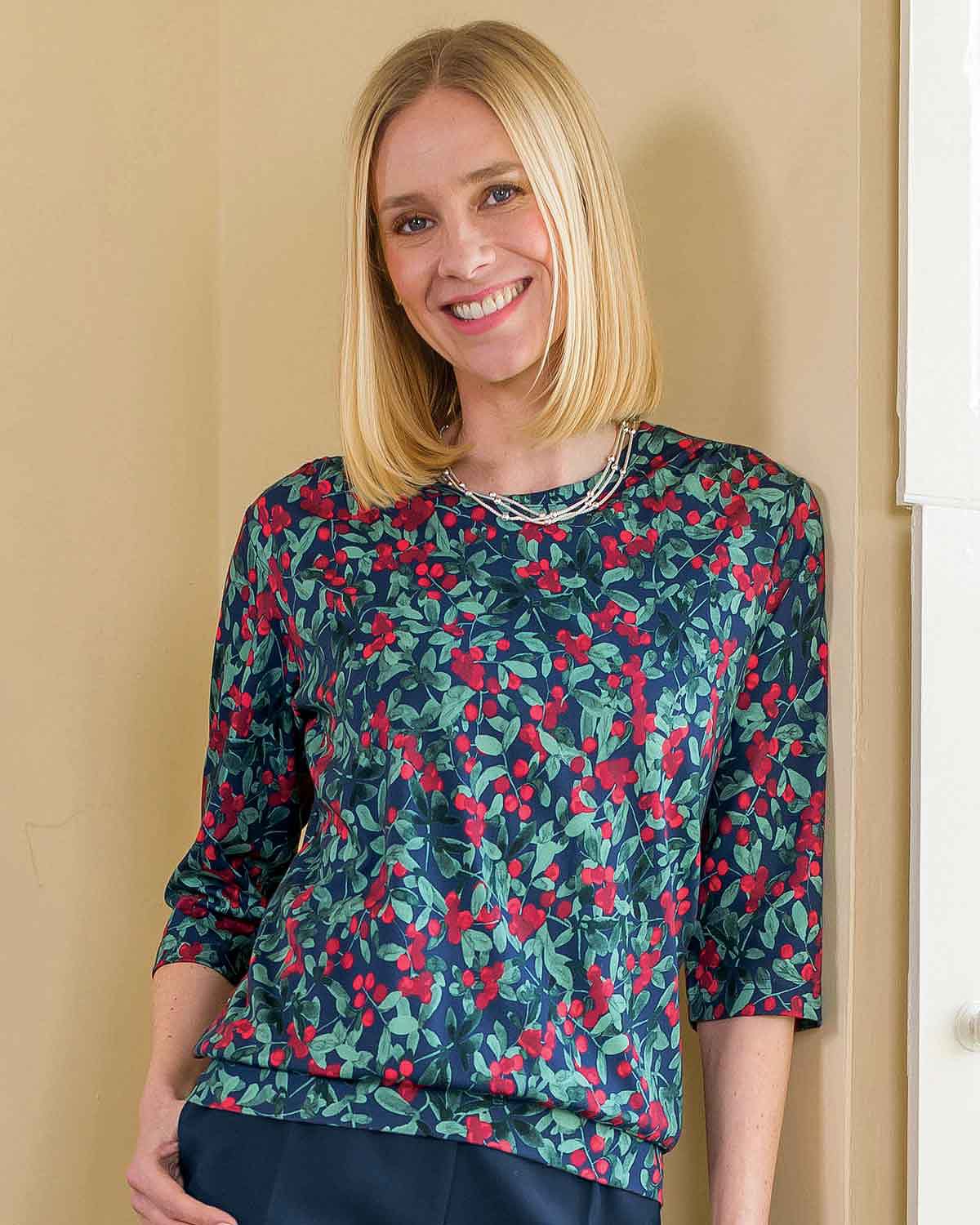 Ally Patterned 3/4 Sleeve Blouson Top - Image 2 - Country Collection