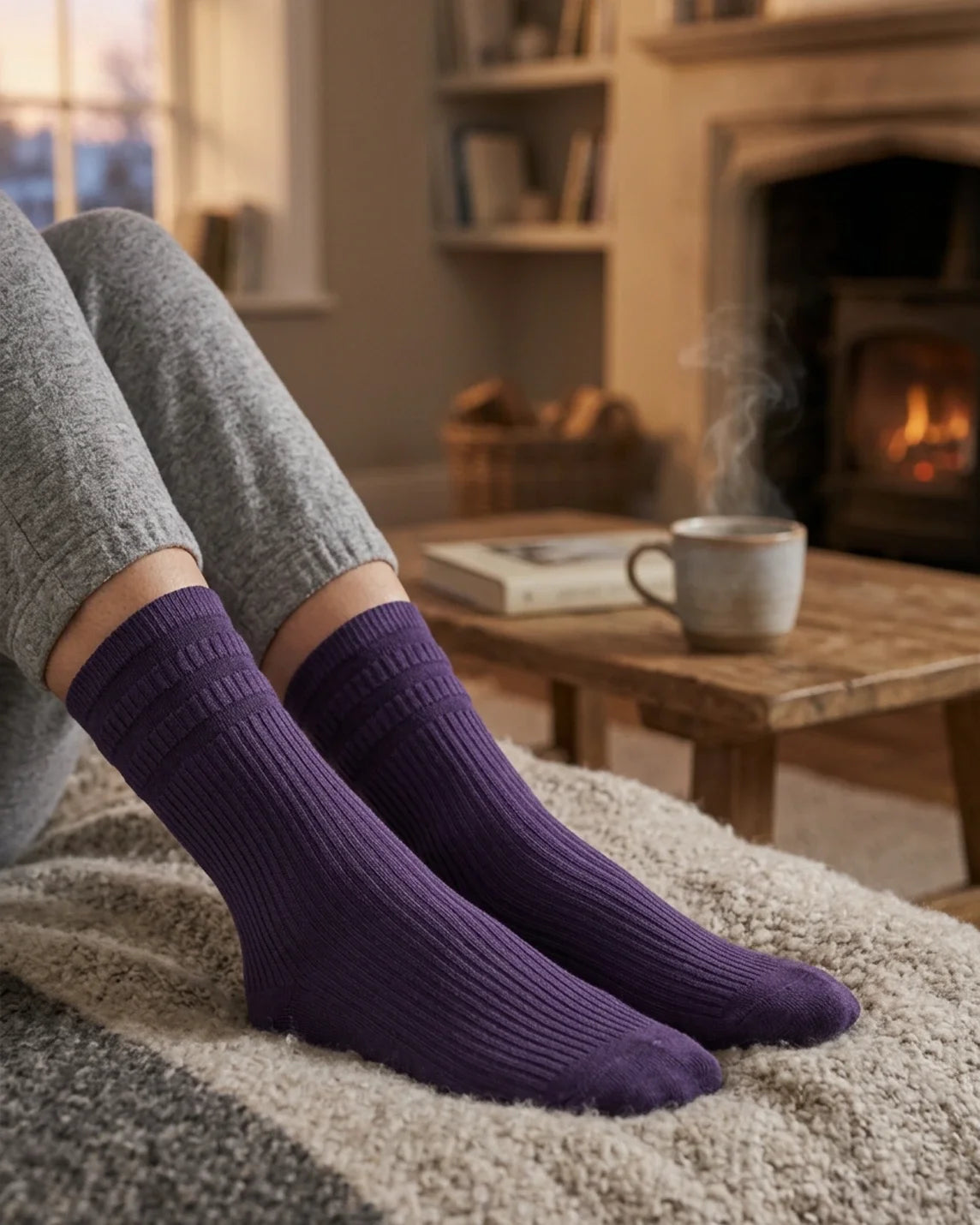 Ladies Cotton-Rich Socks - Aubergine