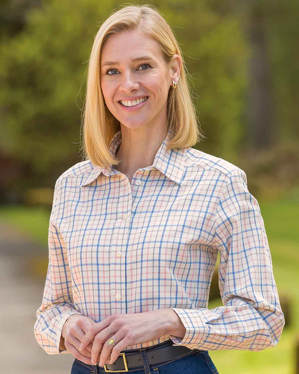 Tracey Cotton Mix Long Sleeved Checked Blouse - Country Collection