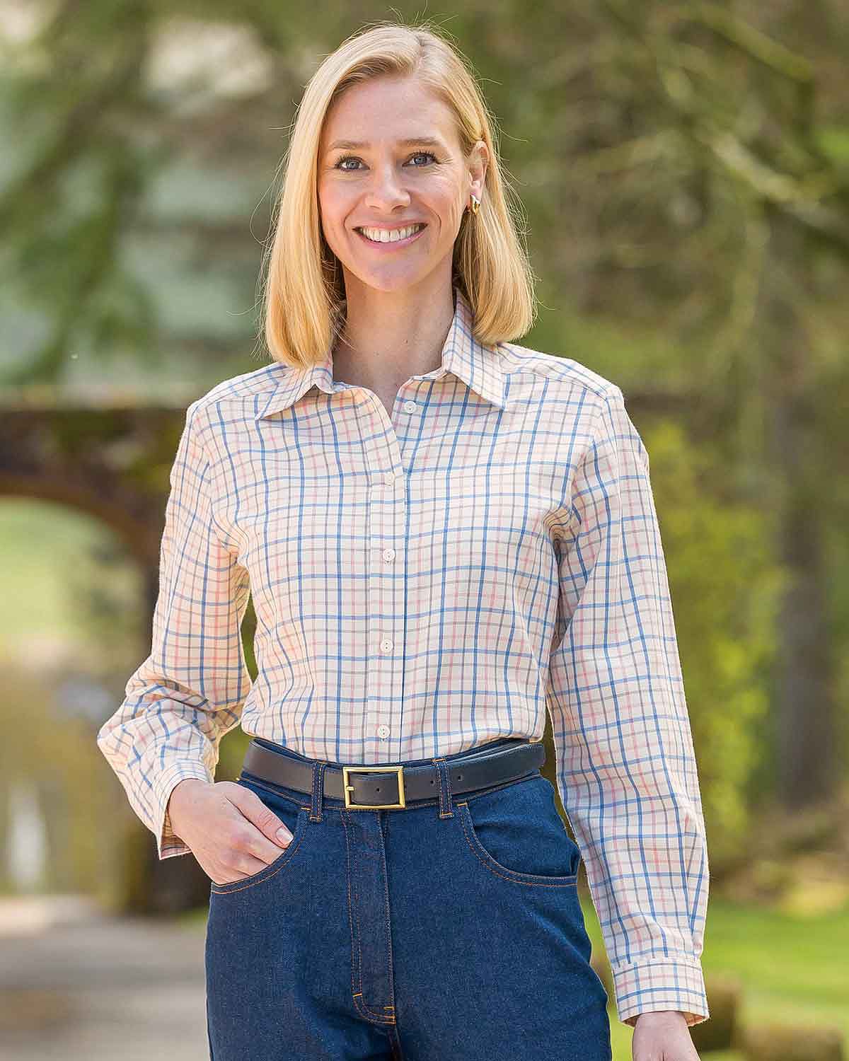 Tracey Cotton Mix Long Sleeved Checked Blouse - Image 2 - Country Collection