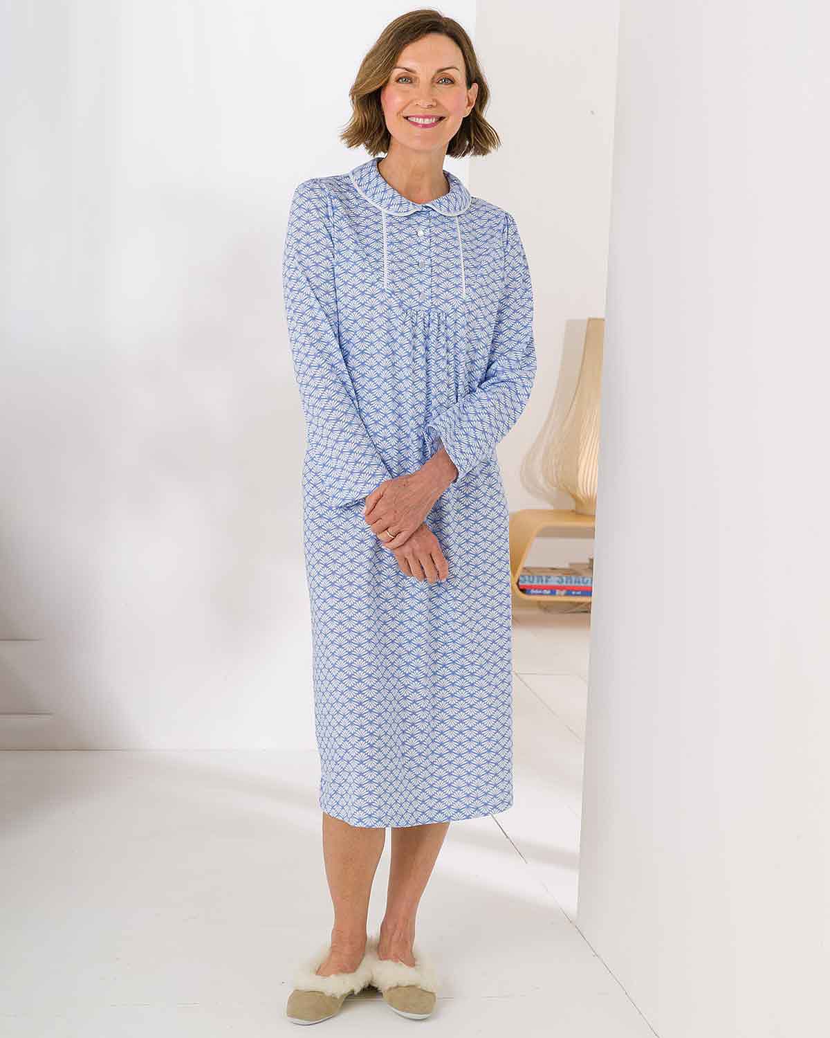 Jemma Patterned Long Sleeve Cotton Nightdress - Country Collection