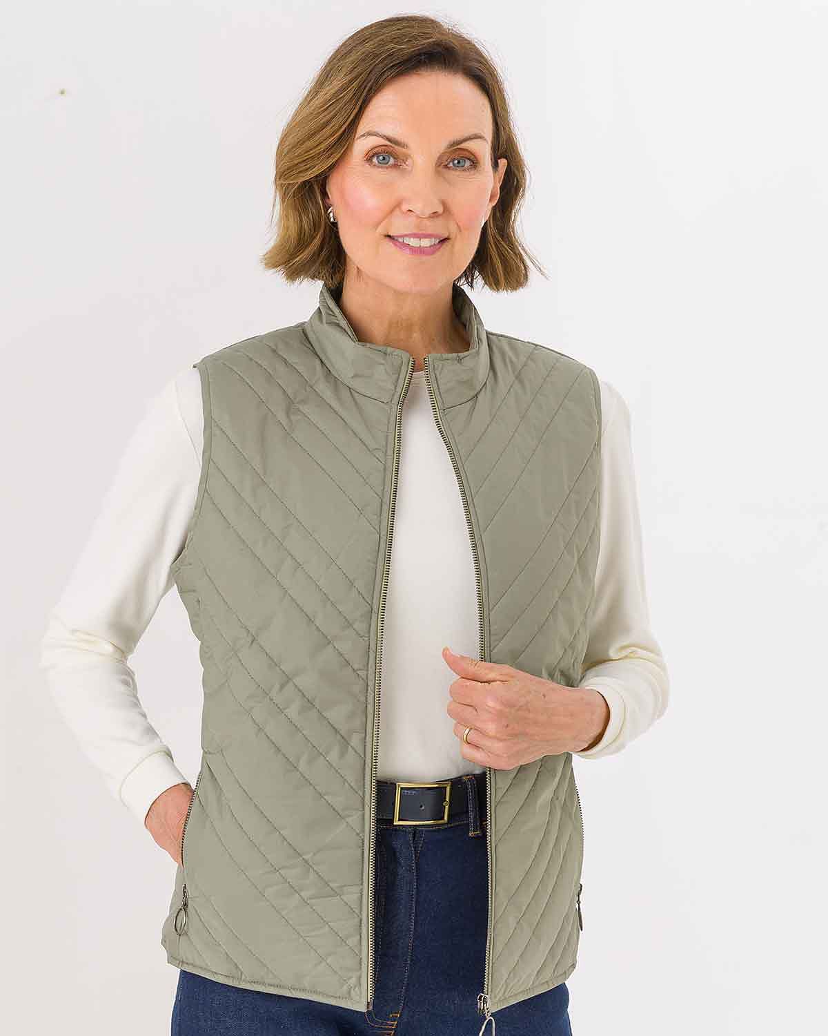 Quilted Padded Gilet - Olive - Country Collection
