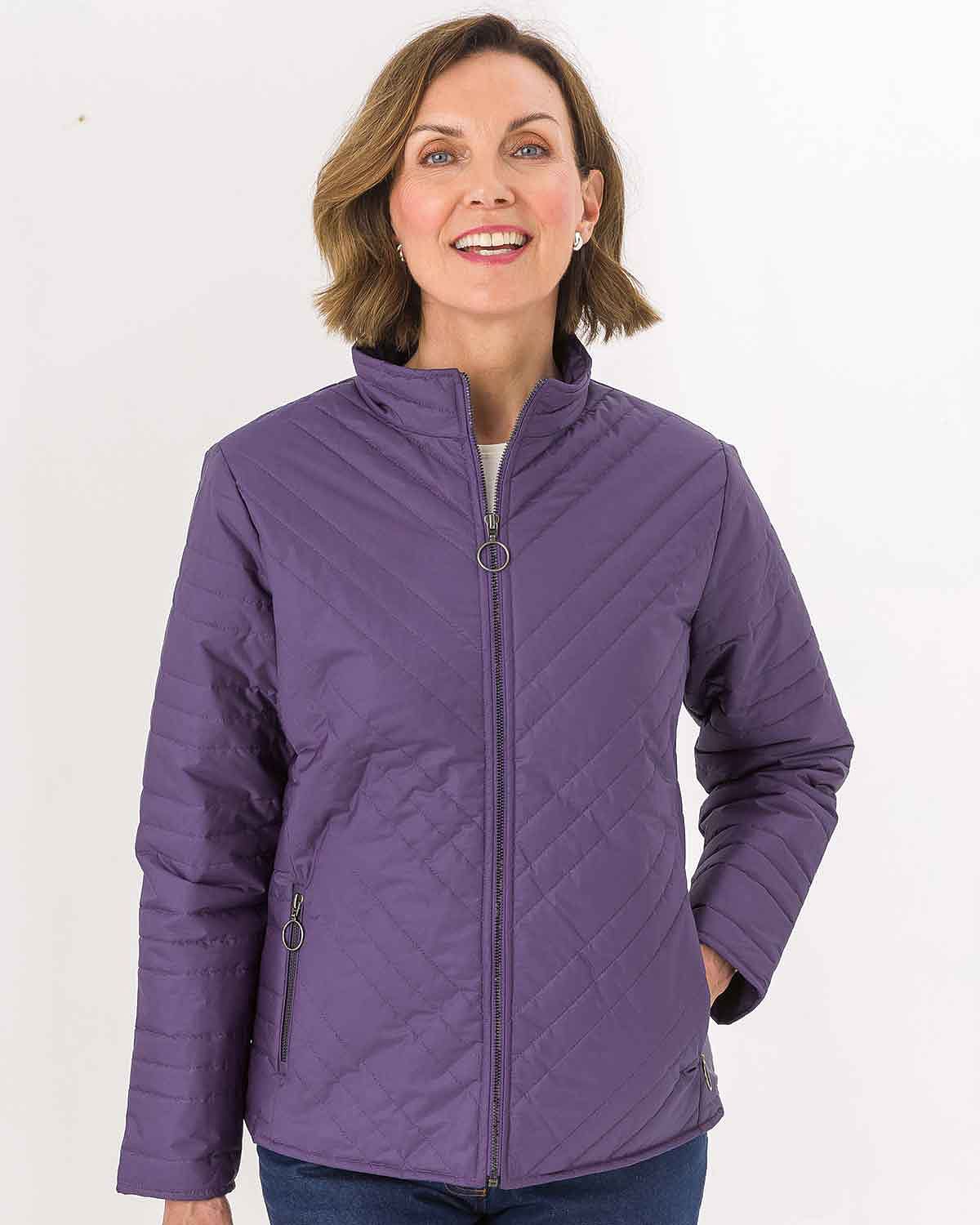 Quilted Showerproof Padded Jacket - Wineberry - Country Collection