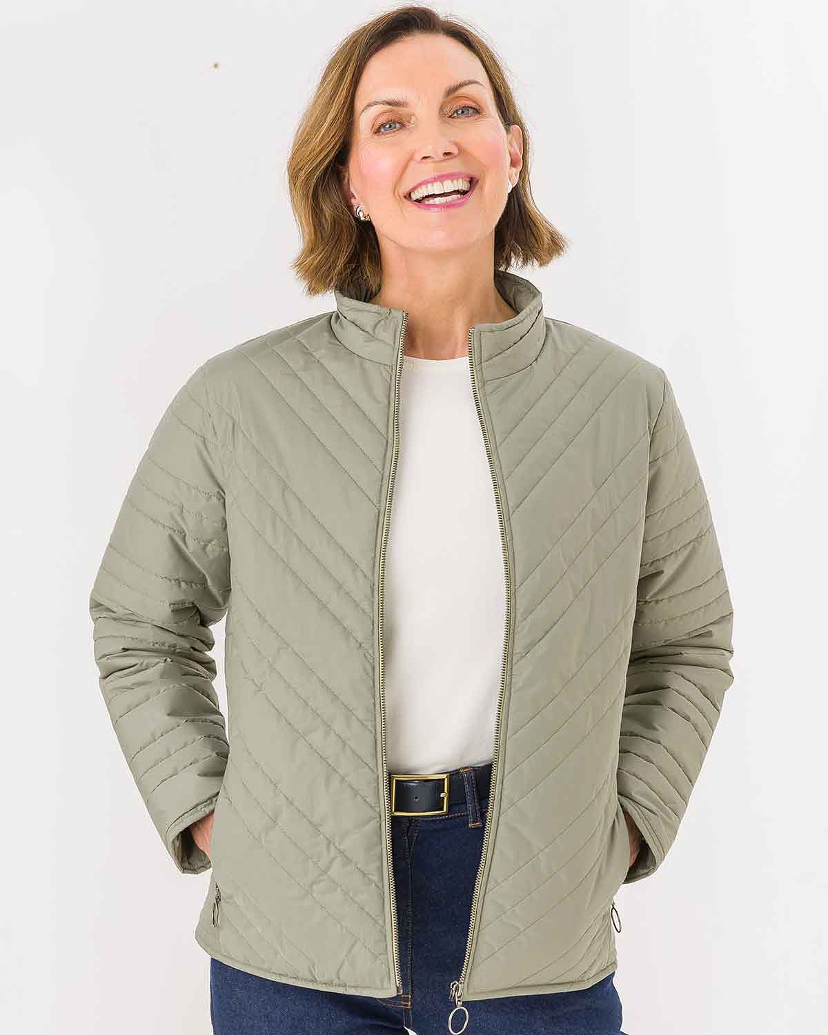 Quilted Showerproof Padded Jacket - Olive - Country Collection