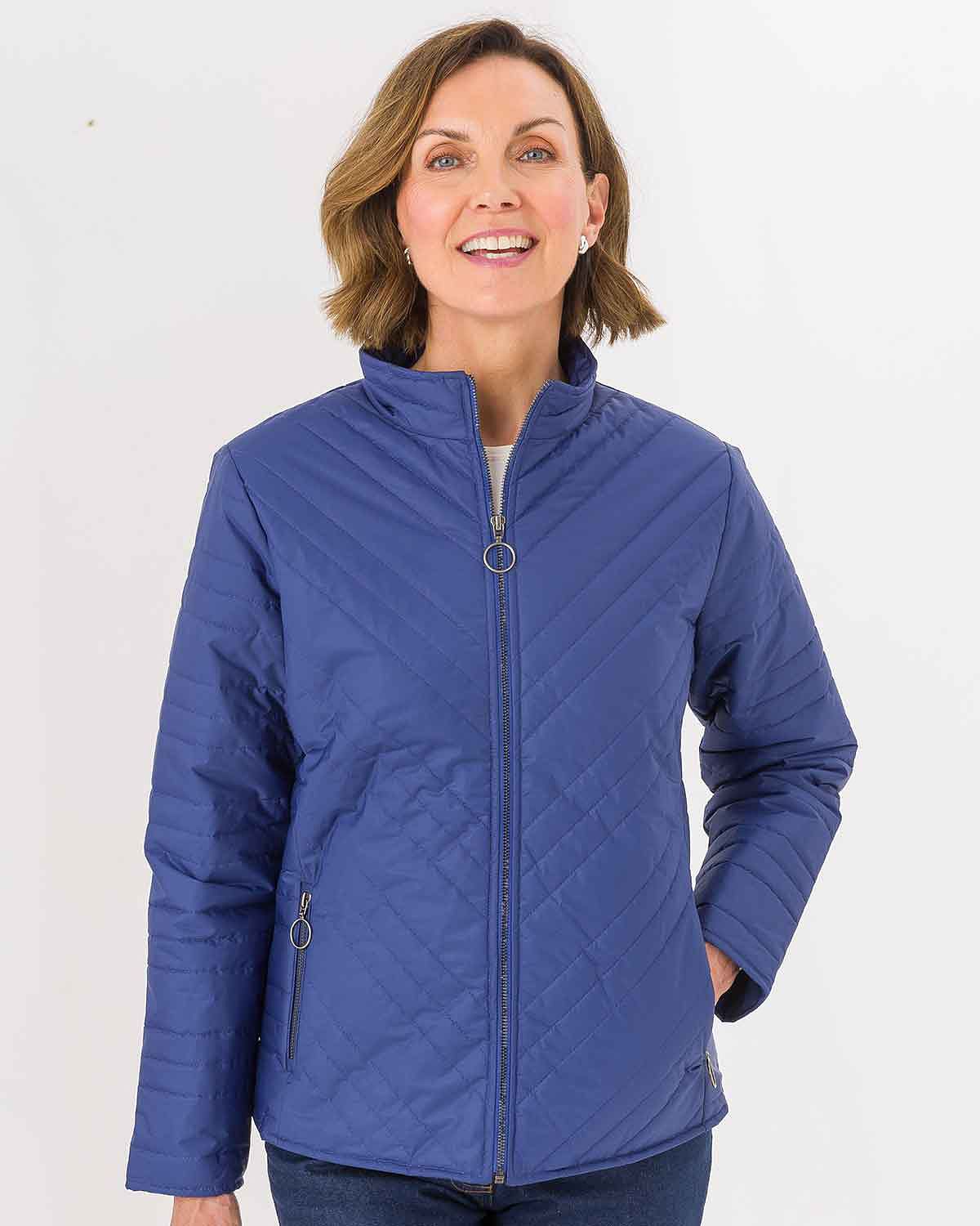 Quilted Showerproof Padded Jacket - Blue - Country Collection