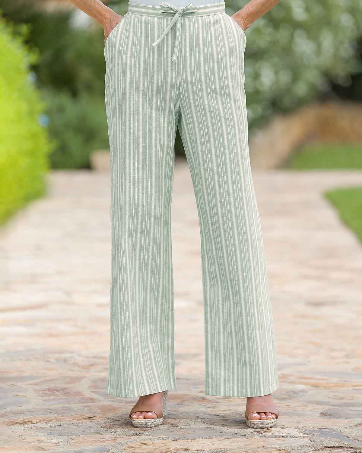 Anita Striped Linen Mix Pull On Trousers - Country Collection