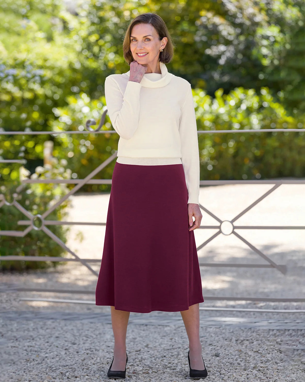Isla Wool Blend Pull On Skirt - Claret