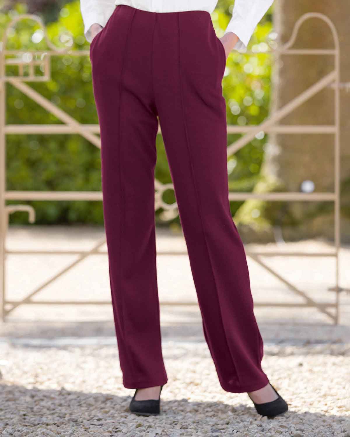Isla Wool Blend Pull On Trousers - Claret - Country Collection