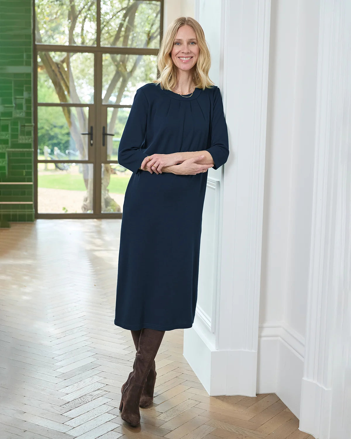 Ladies’ Isla Wool Blend Pull-On 3/4 Sleeve Dress – Navy