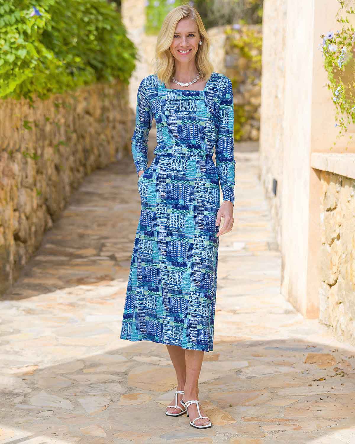 Leila Patterned Viscose Long Sleeve Square Neck Top - Image 4 - Country Collection