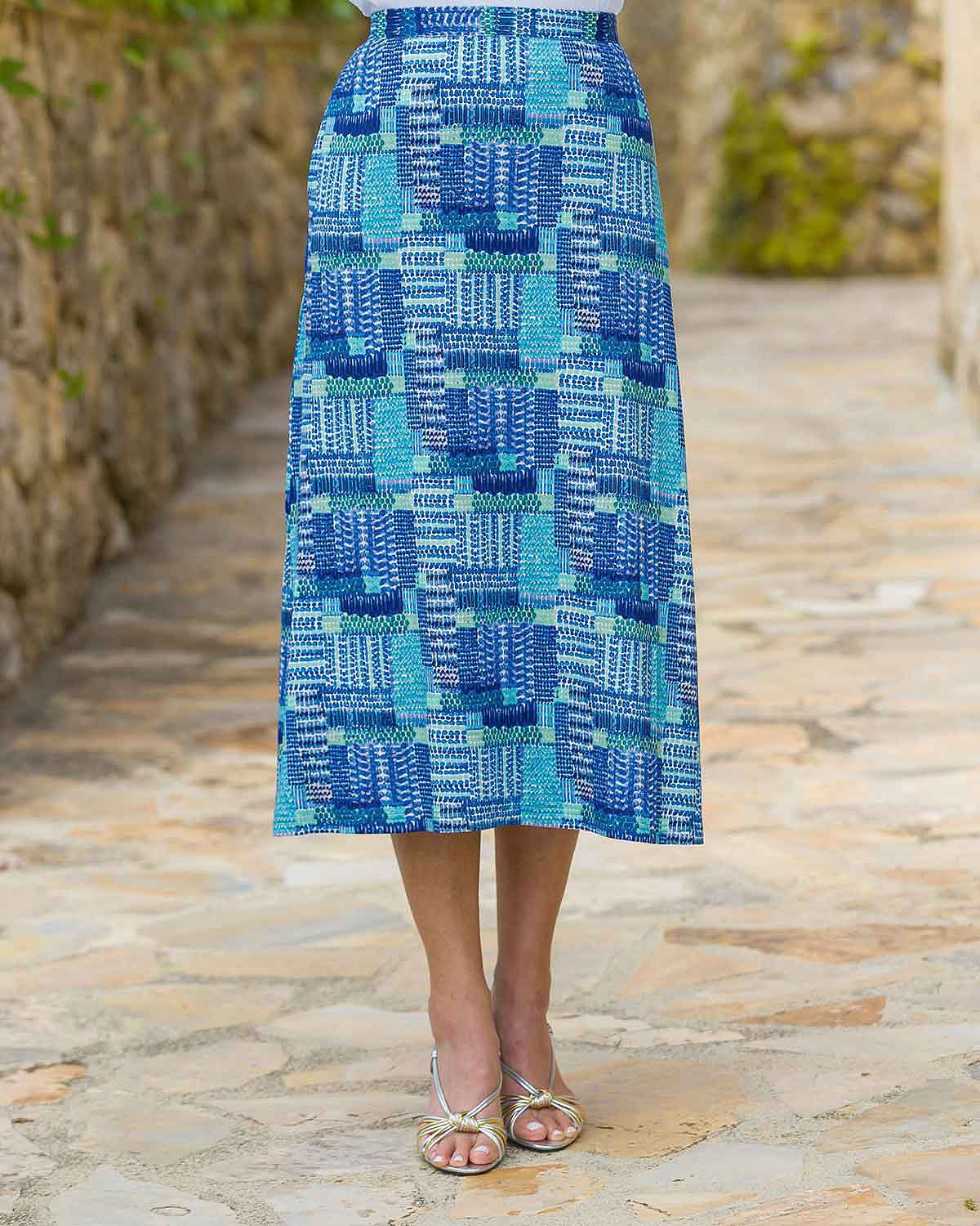Leila Patterned Viscose Pull On Lined Skirt - Country Collection
