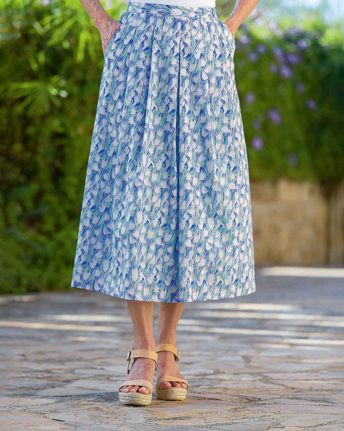 Melanie Floral Pure Cotton Soft Pleated Lined Skirt - Image 2 - Country Collection