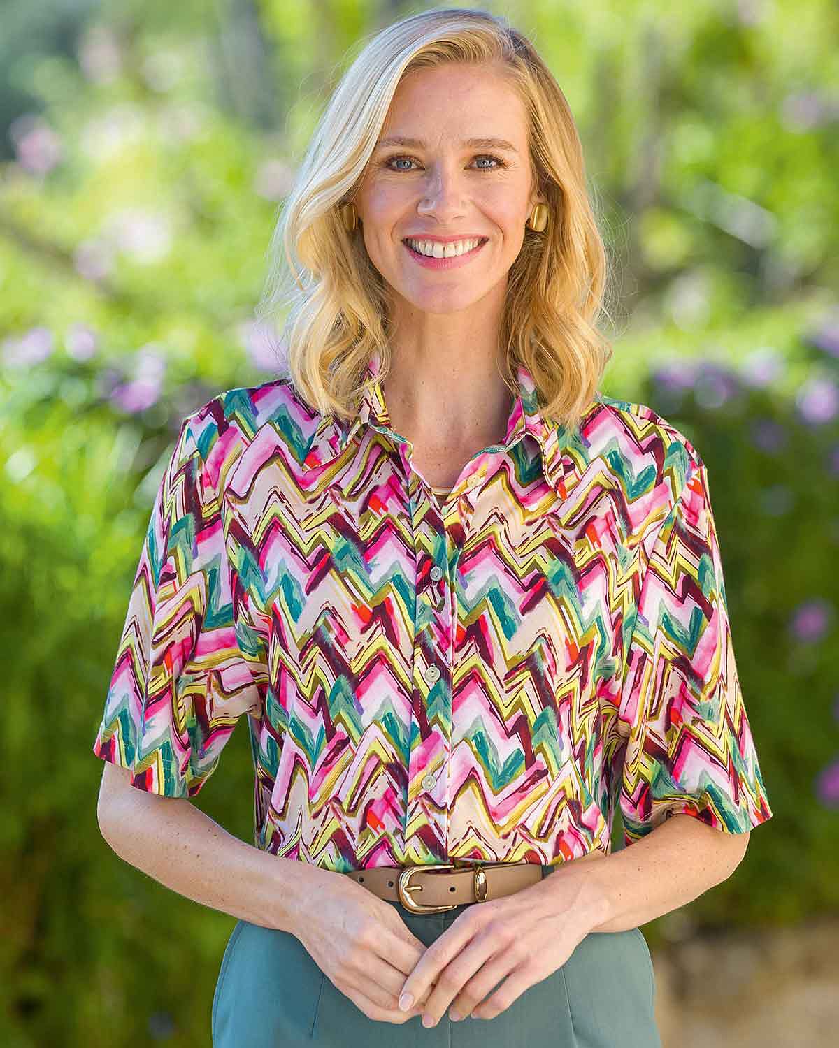 Tatiana Pure Silky Cotton Short Sleeve Patterned Blouse - Country Collection