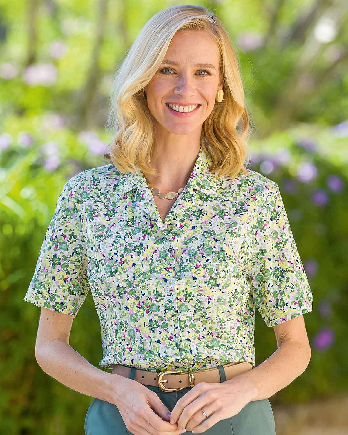 Bessie Floral Pure Cotton Short Sleeve Blouse - Country Collection