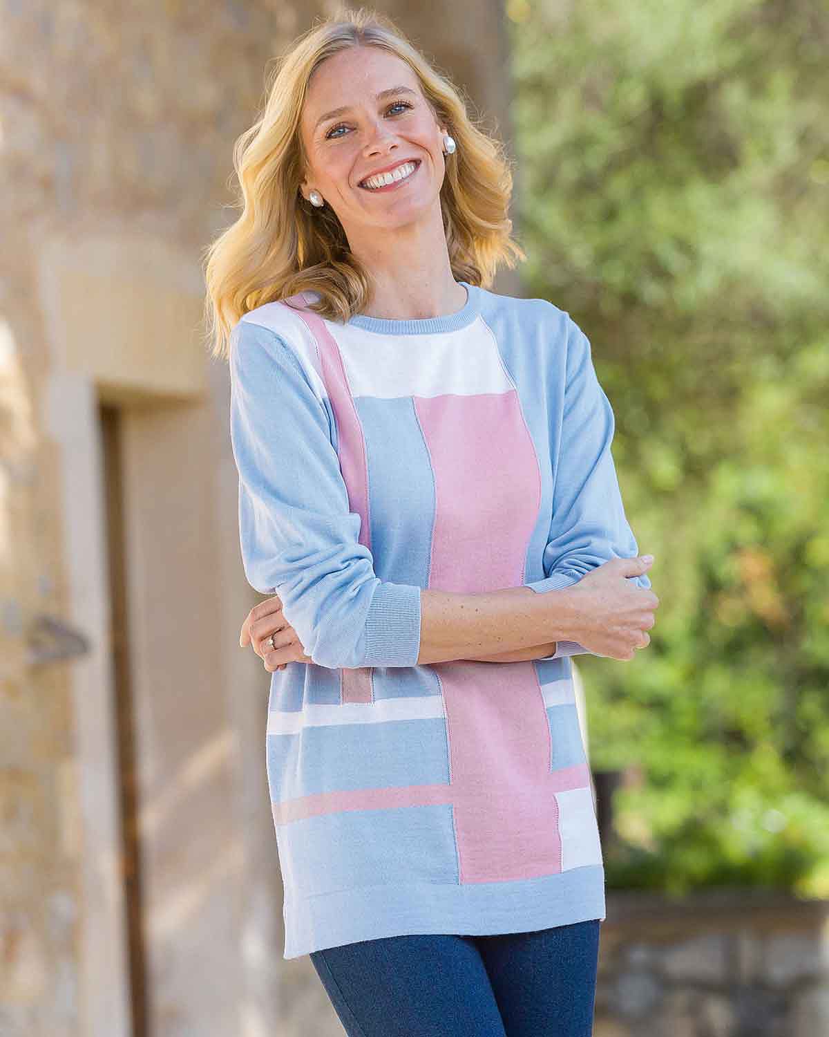 Wool Mix Meredith Colour Block Jumper - Image 2 - Country Collection
