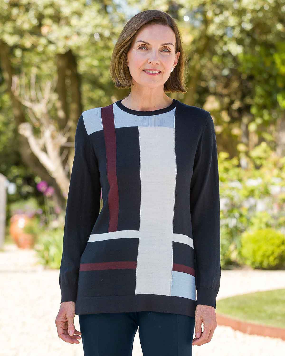 Meredith Colour Block Wool Mix Sweater - Image 2 - Country Collection