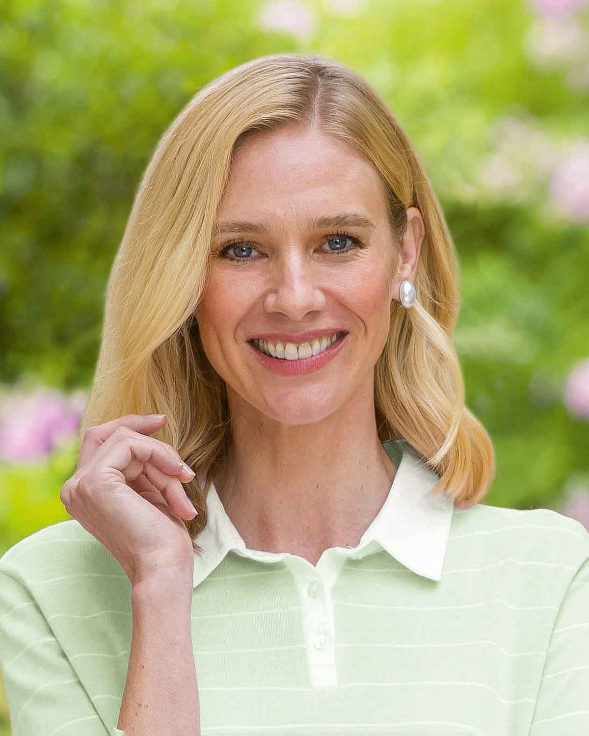 Sarah Mint Striped Long Sleeve Cotton Polo Top - Image 2 - Country Collection