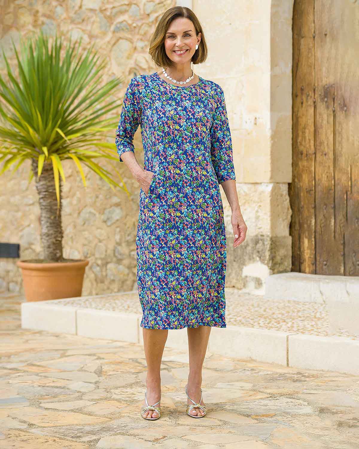 Isadora Floral Viscose 3/4 Sleeved Dress - Country Collection