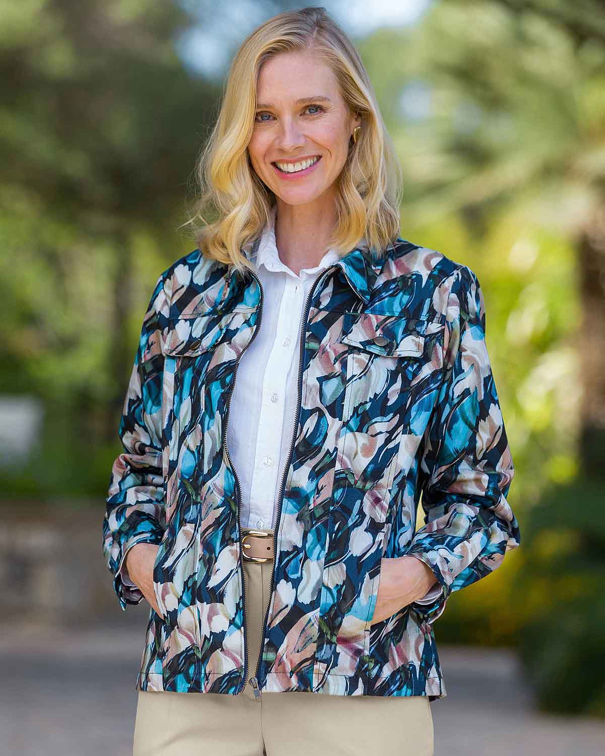 Lexi Patterned Cotton Twill Zipped Jacket - Country Collection