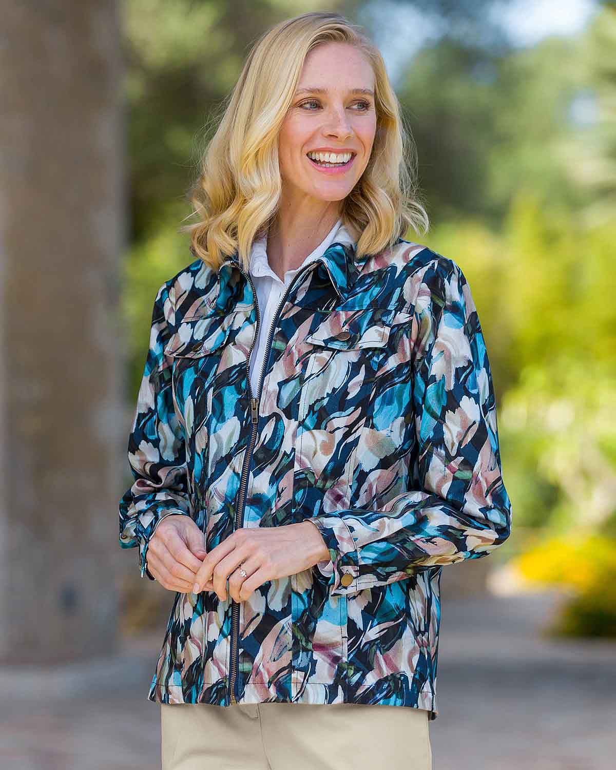 Lexi Patterned Cotton Twill Zipped Jacket - Image 2 - Country Collection