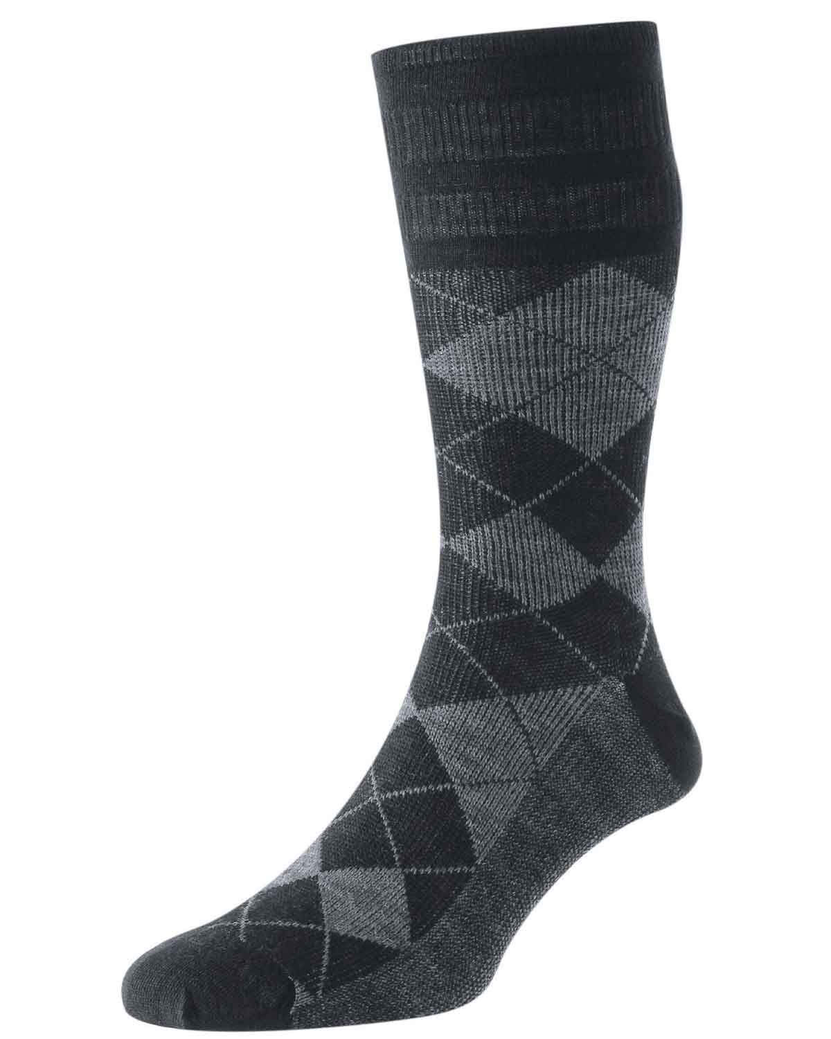 Mens Argyle Wool Softop Sock - Black - Country Collection