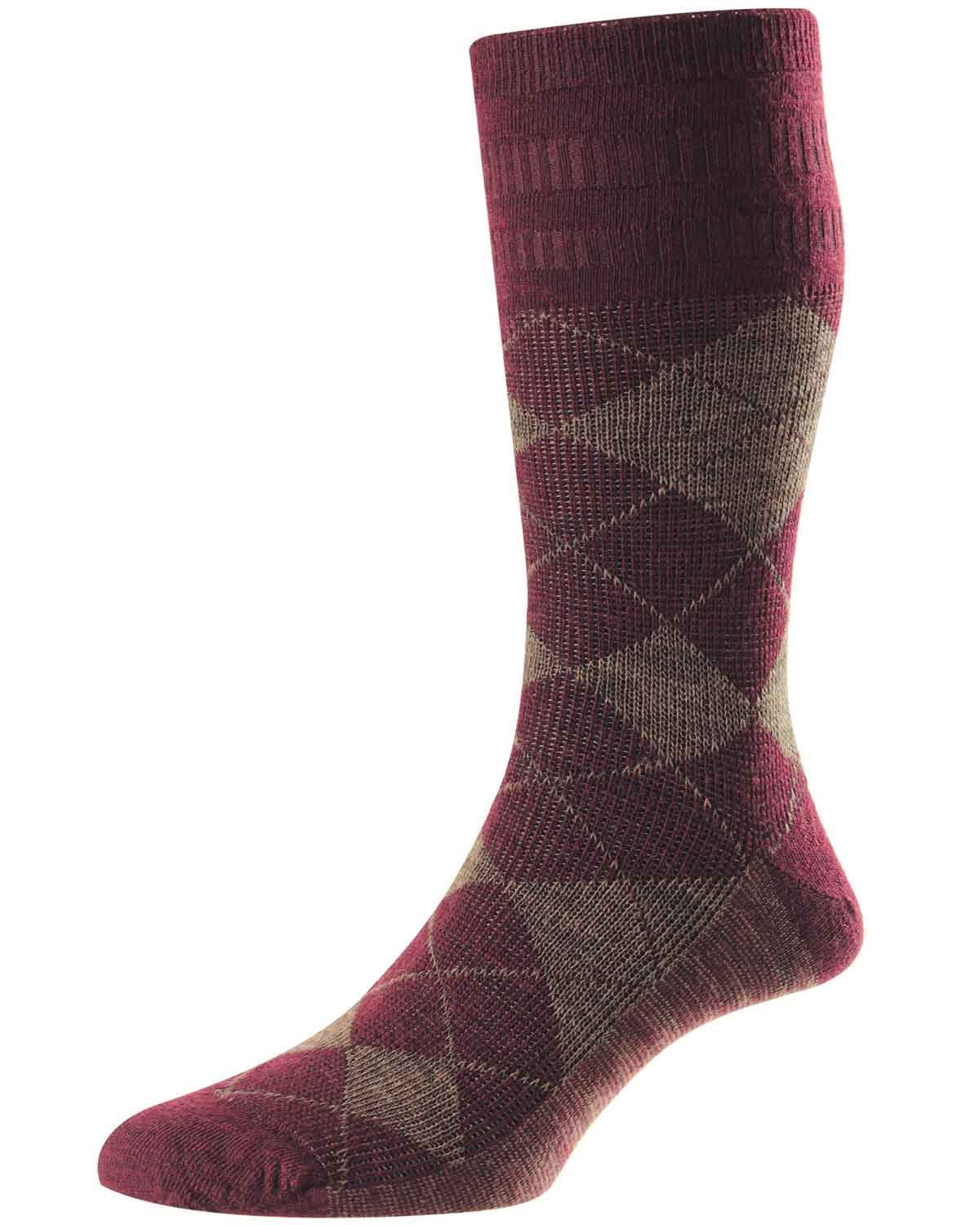 Mens Argyle Wool Softop Sock - Burgundy - Country Collection