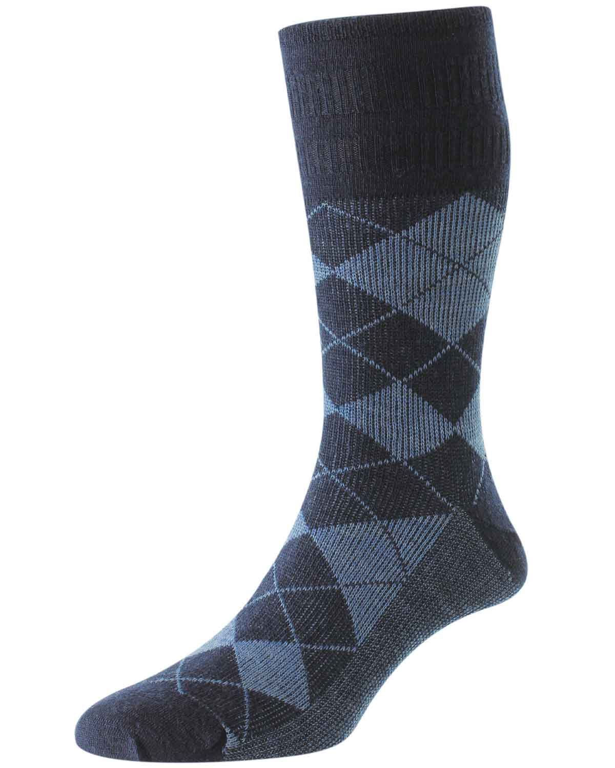 Mens Argyle Wool Softop Sock - Navy - Country Collection