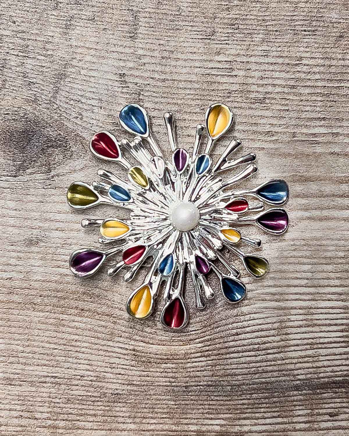 Starburst Silver Plated Multi Coloured Brooch - Country Collection