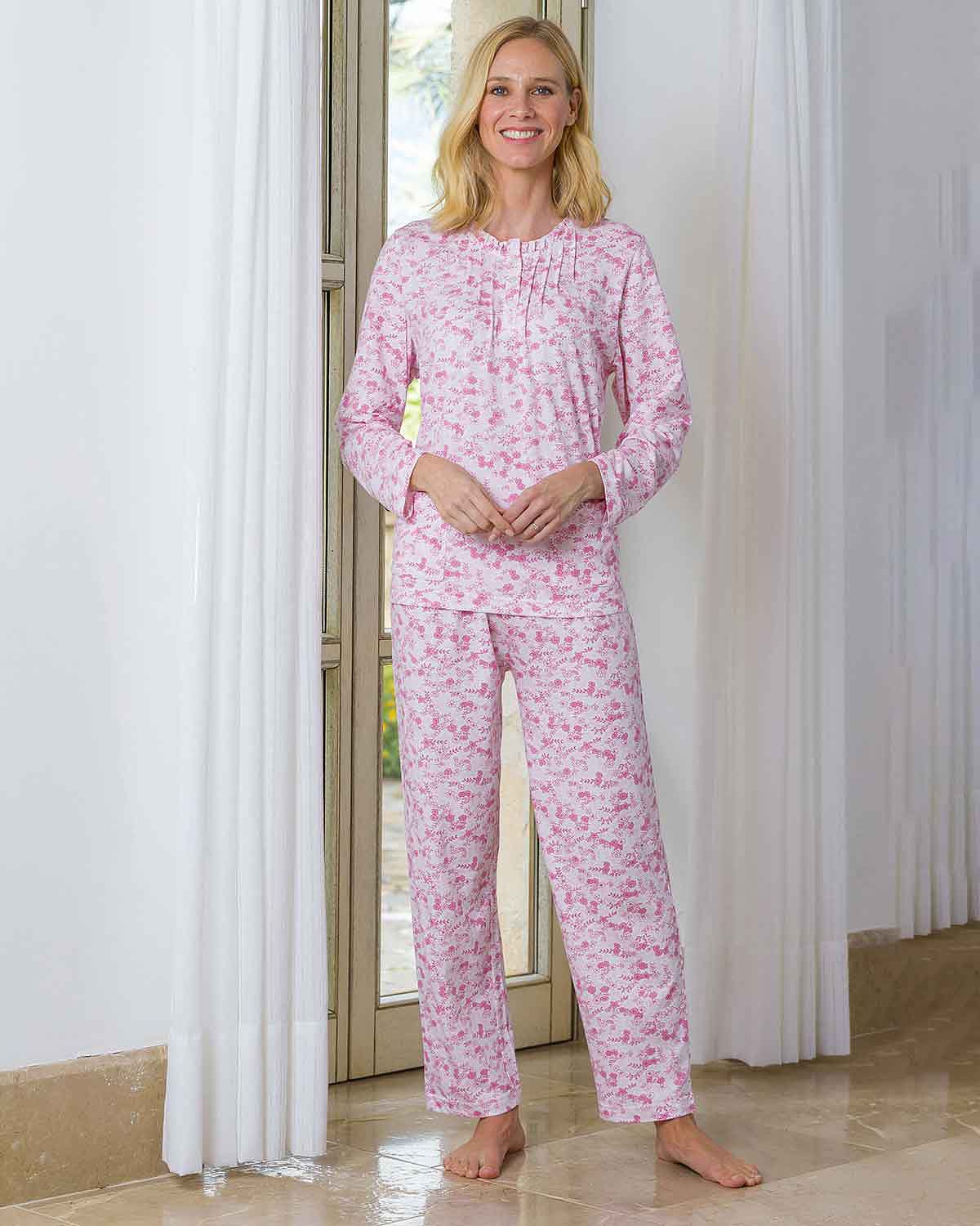 Lillian Floral Long Sleeve Cotton Jersey Pyjamas - Country Collection