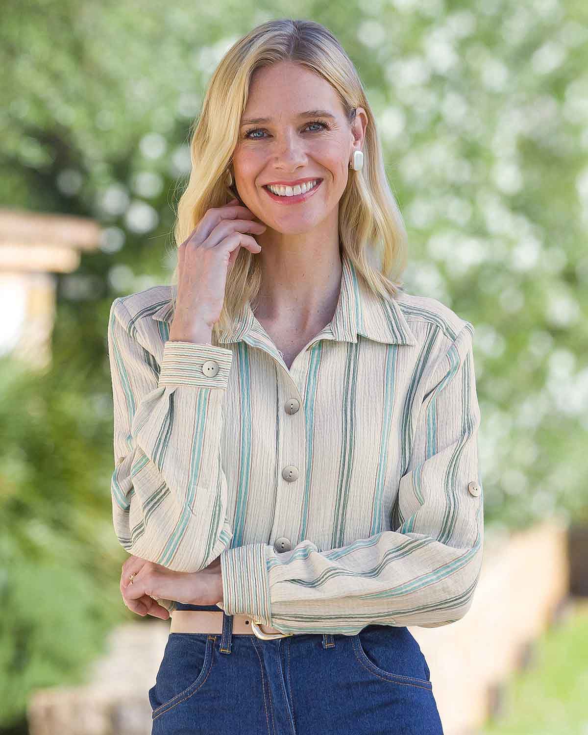 Augusta Striped Cotton Rich Long Sleeve Blouse - Country Collection