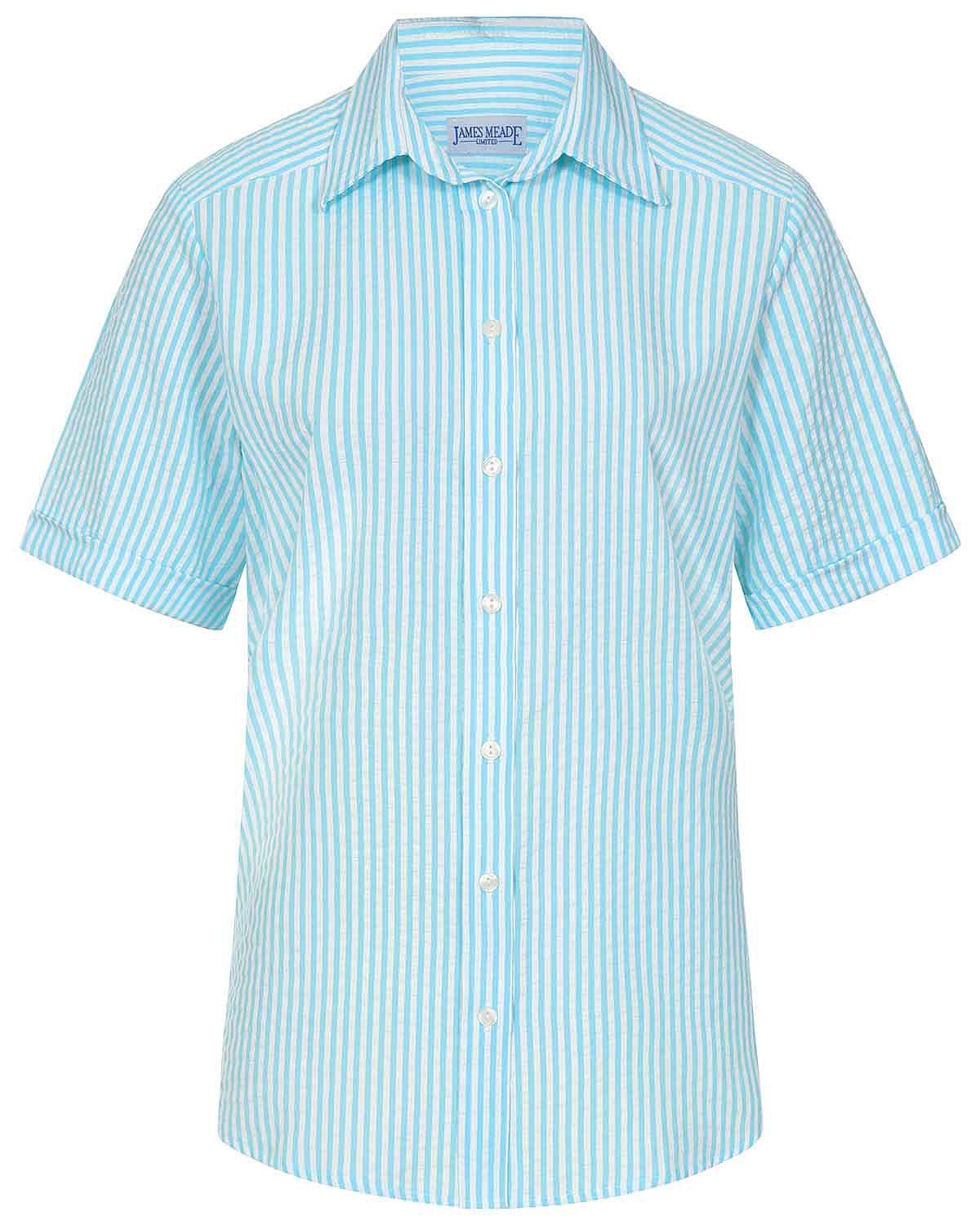 Maryanne Turquoise Striped Cotton Mix Short Sleeve Blouse - Image 4 - Country Collection
