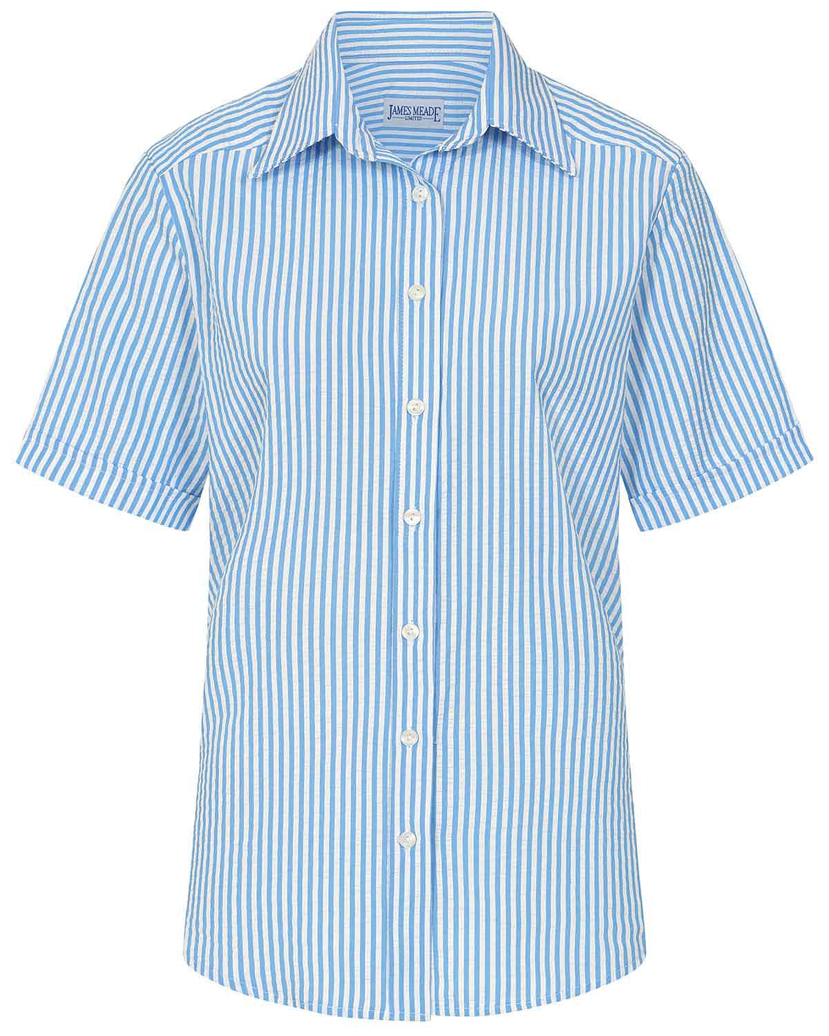 Maryanne Blue Striped Cotton Mix Short Sleeve Blouse - Image 3 - Country Collection