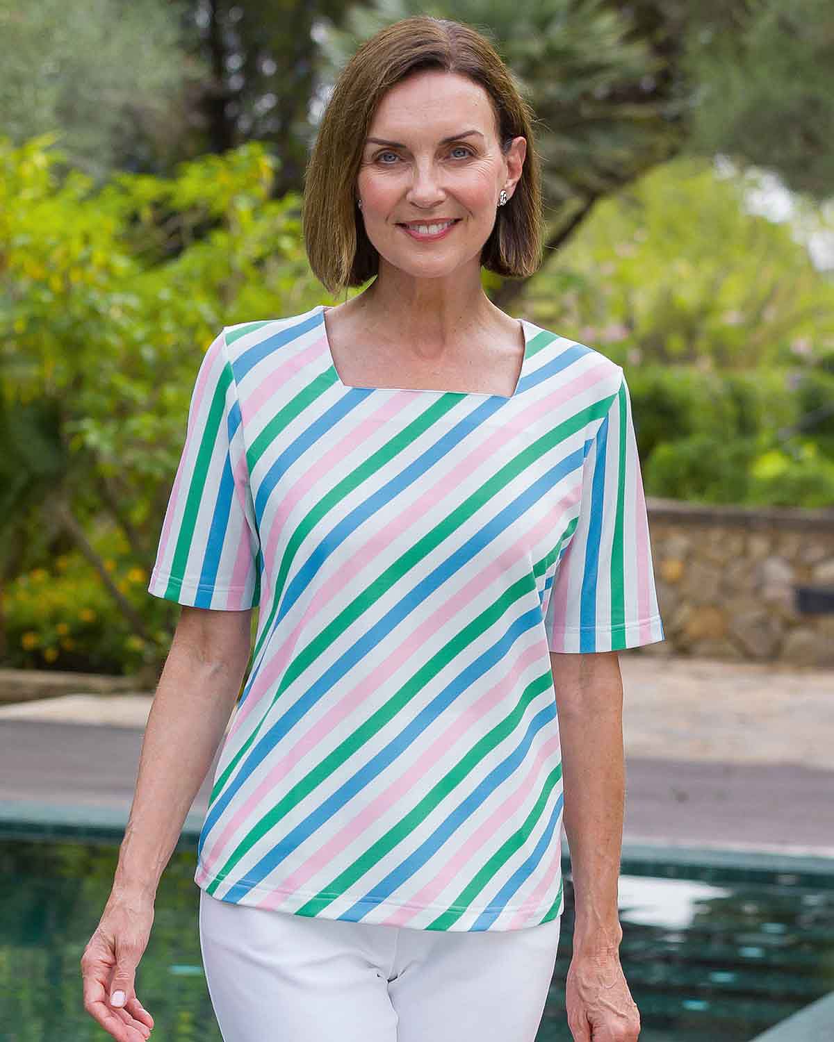 Jardino Multi-coloured Striped Square Neck T-shirt - Country Collection