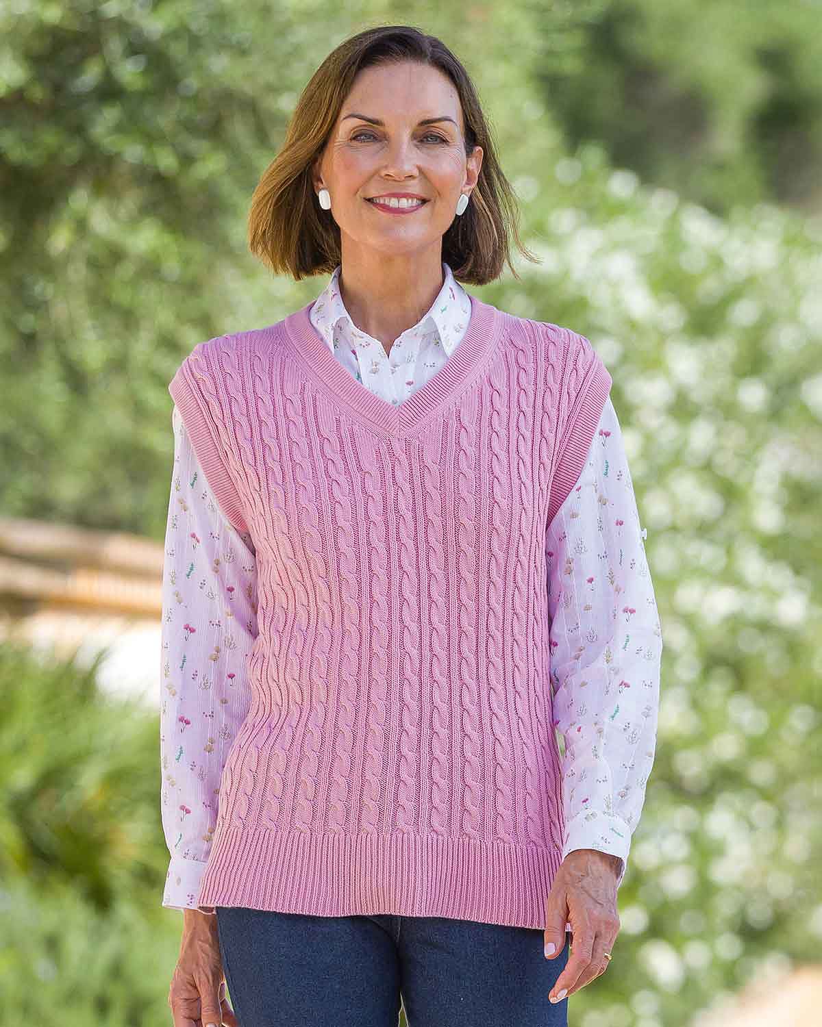 Adeline Cable Knit Pure Cotton Slipover - Country Collection