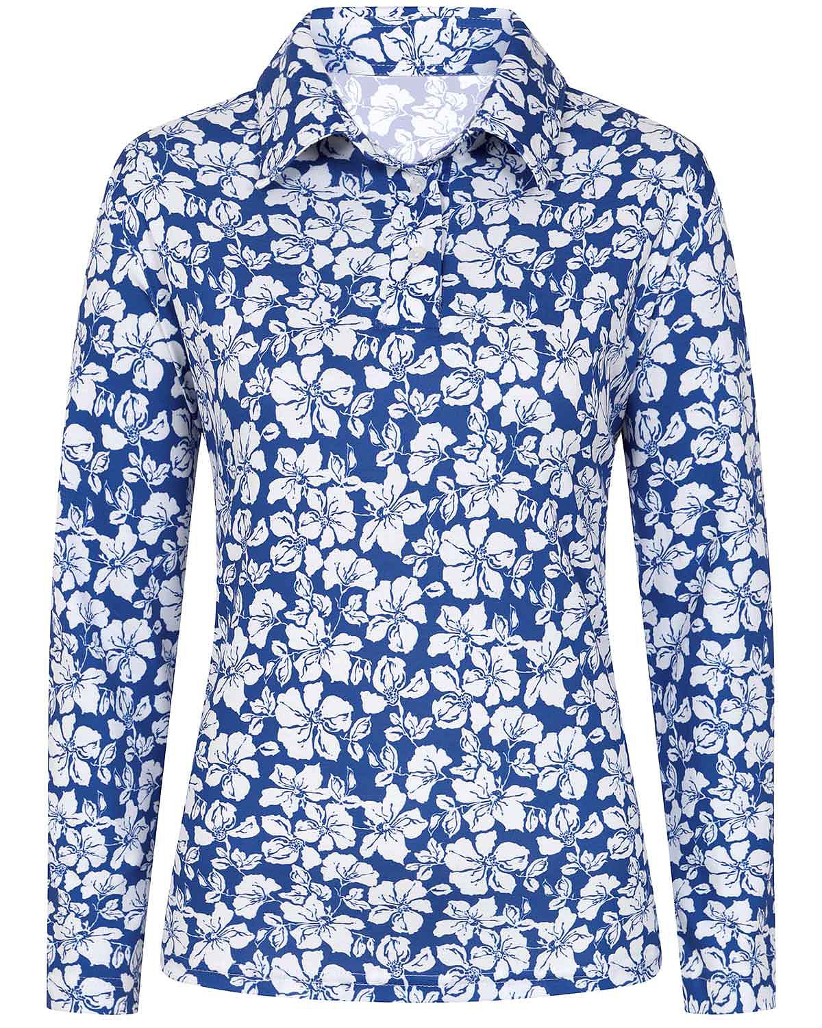 Myrtle Floral Cotton Long Sleeve Polo Top - Image 3 - Country Collection