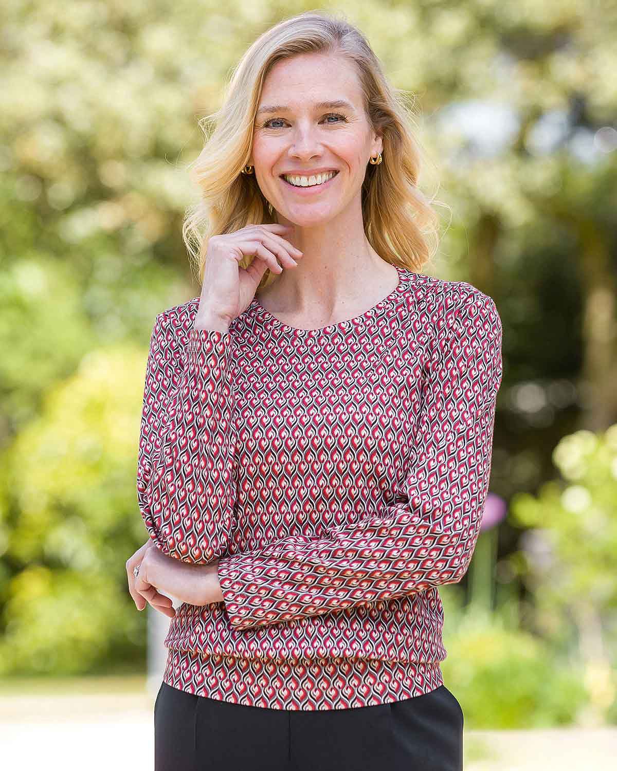 Alana Patterned Cotton Long Sleeve Blouson Top - Country Collection