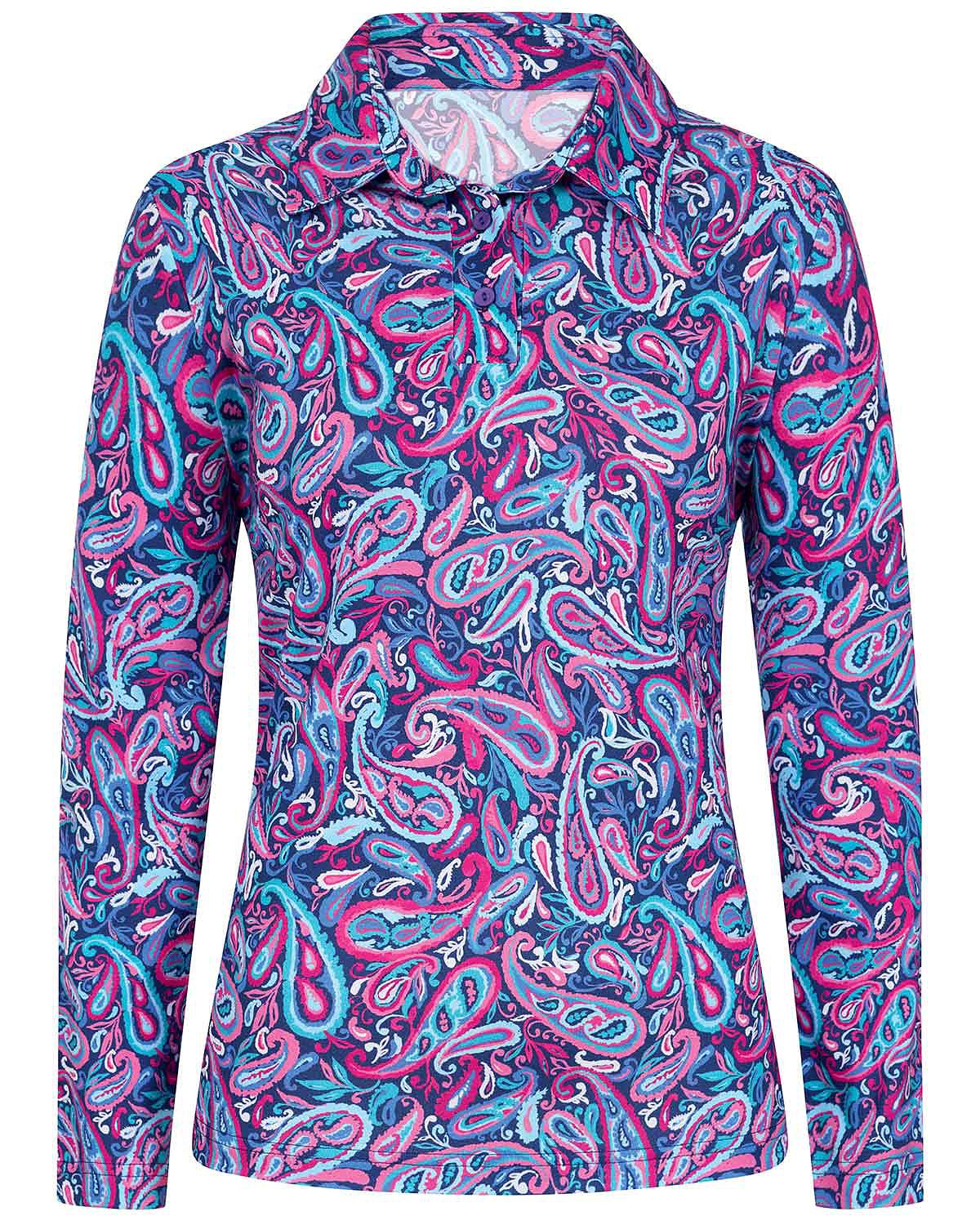 Pandora Patterned Cotton Long Sleeve Polo Top - Image 3 - Country Collection