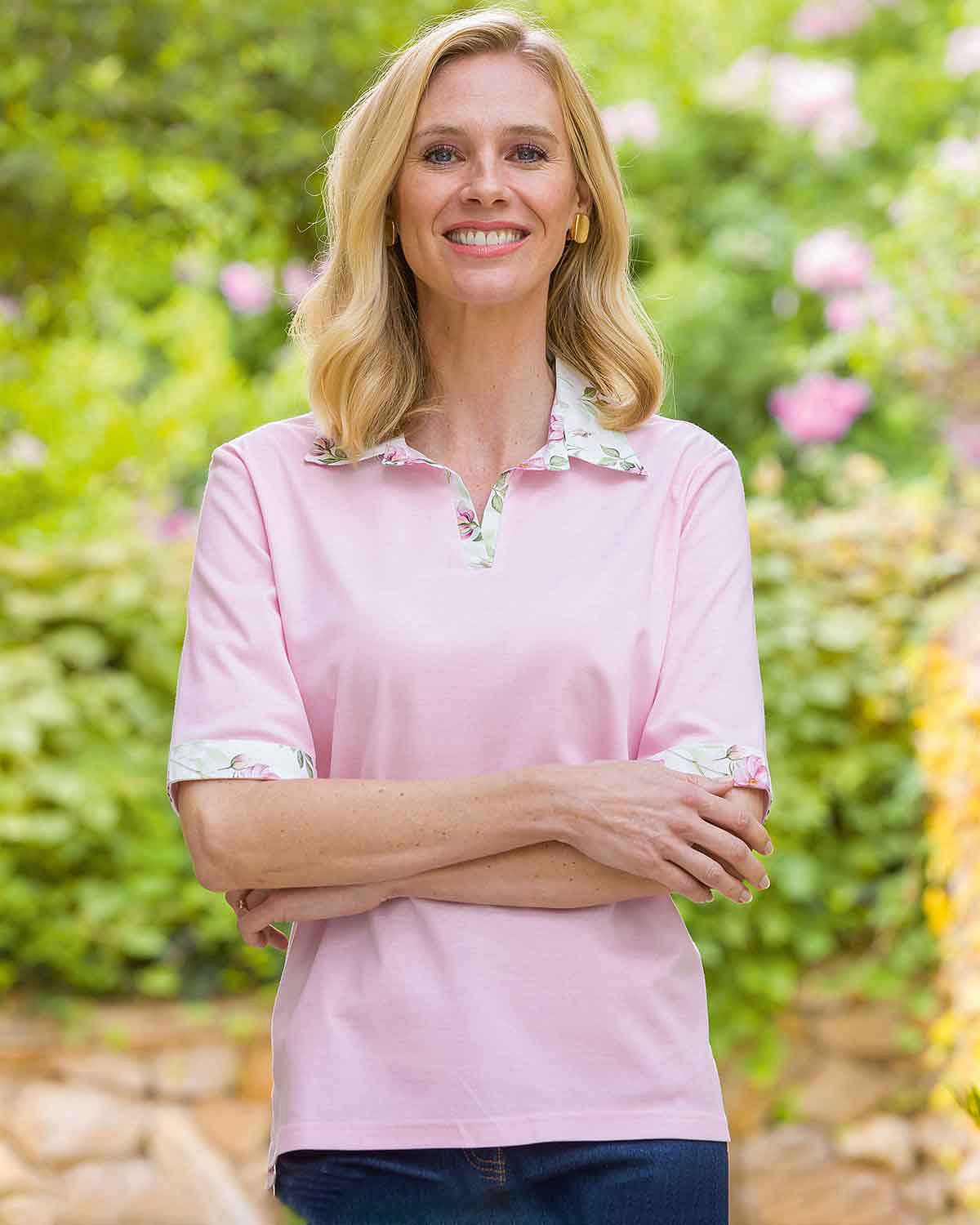 Aurora Trimmed Short Sleeve Cotton Polo Top - Image 2 - Country Collection
