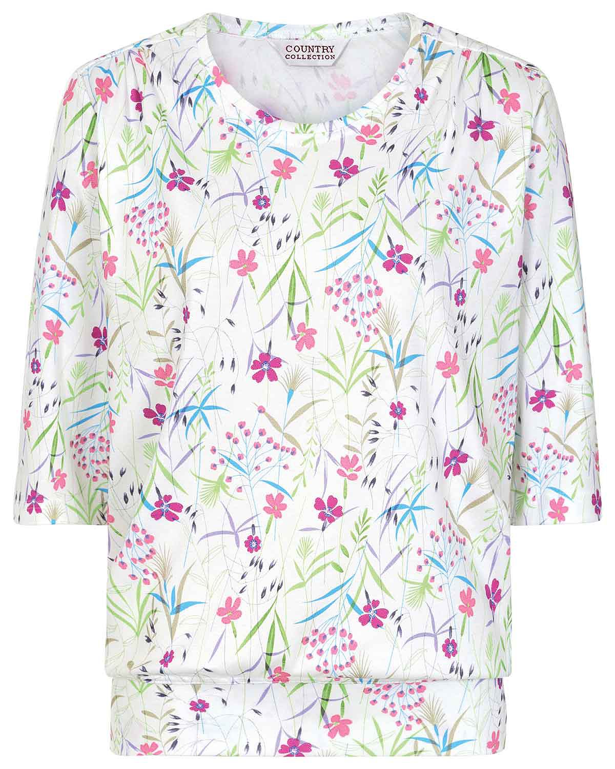 Luna Floral Pure Cotton 3/4 Sleeve Blouson Top - Image 3 - Country Collection