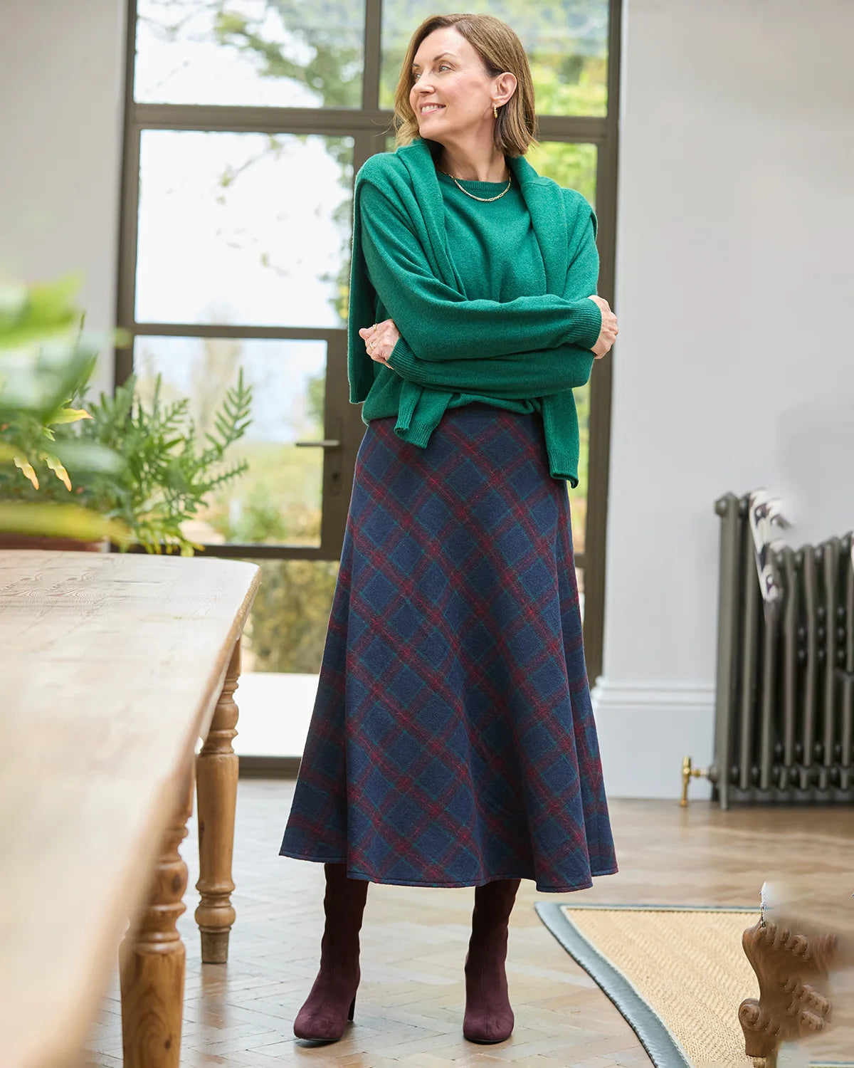 Lorraine Checked Wool Mix A Line Skirt