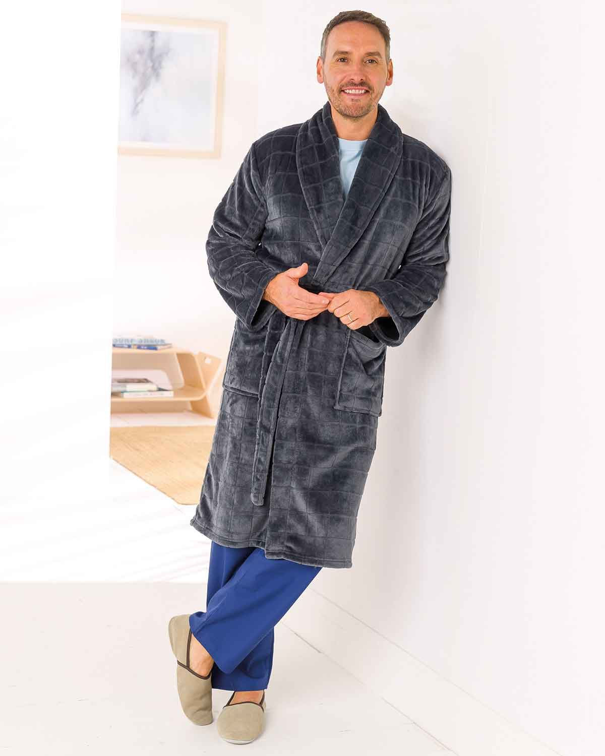 Mens Waffle Fleece Dressing Gown - Grey - Country Collection
