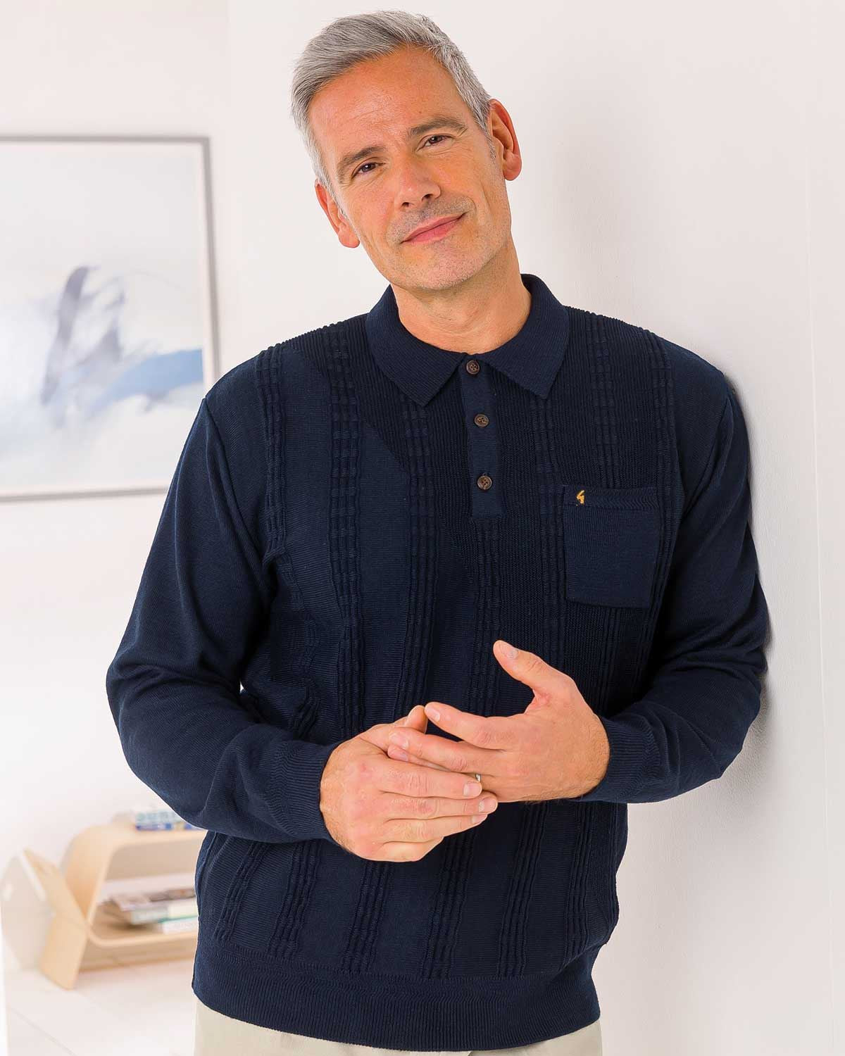 Gabicci Mens Patterned Polo Top - Navy - Country Collection