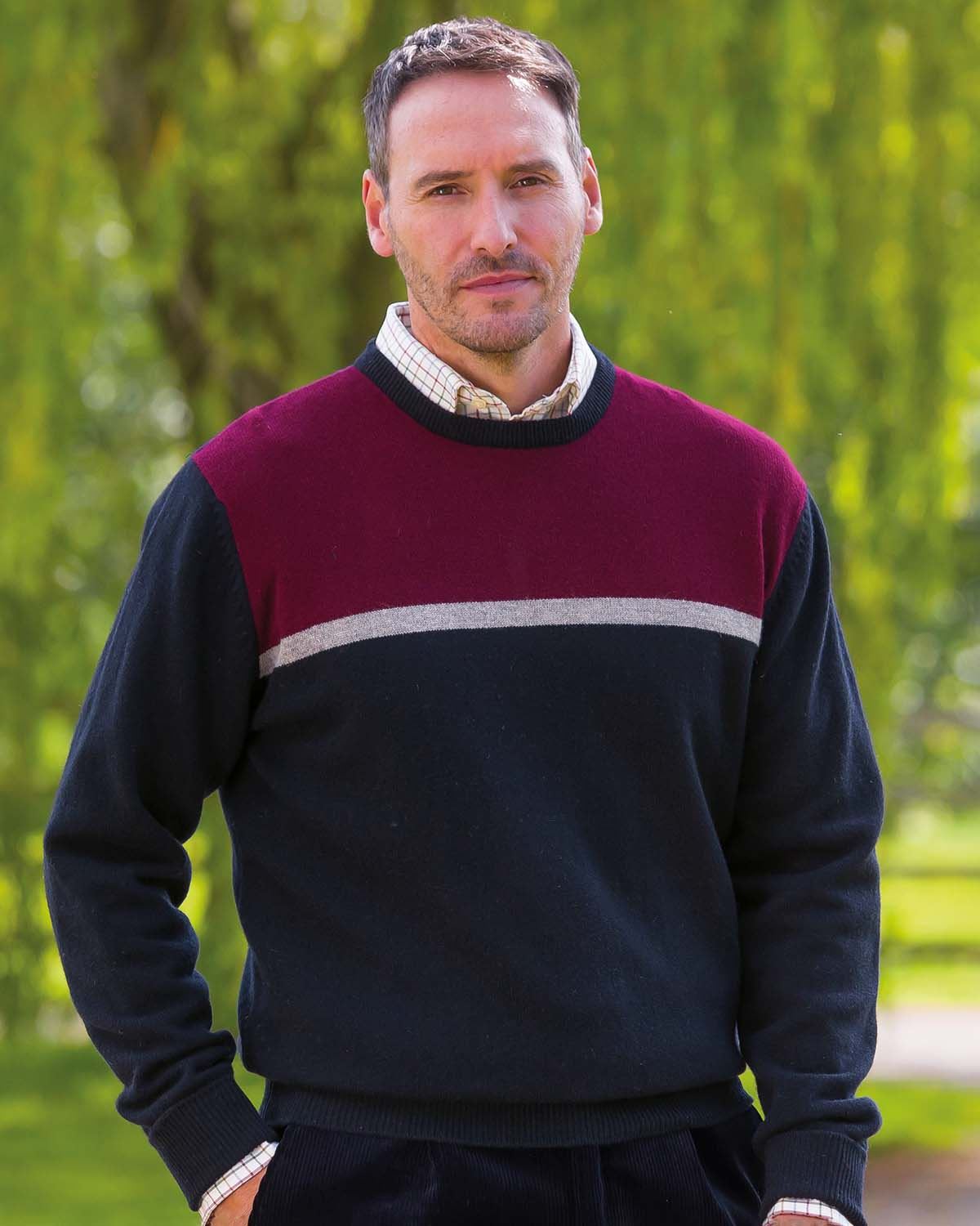 Duncan Colour Block Crew Neck Lambswool Jumper Mens - Country Collection