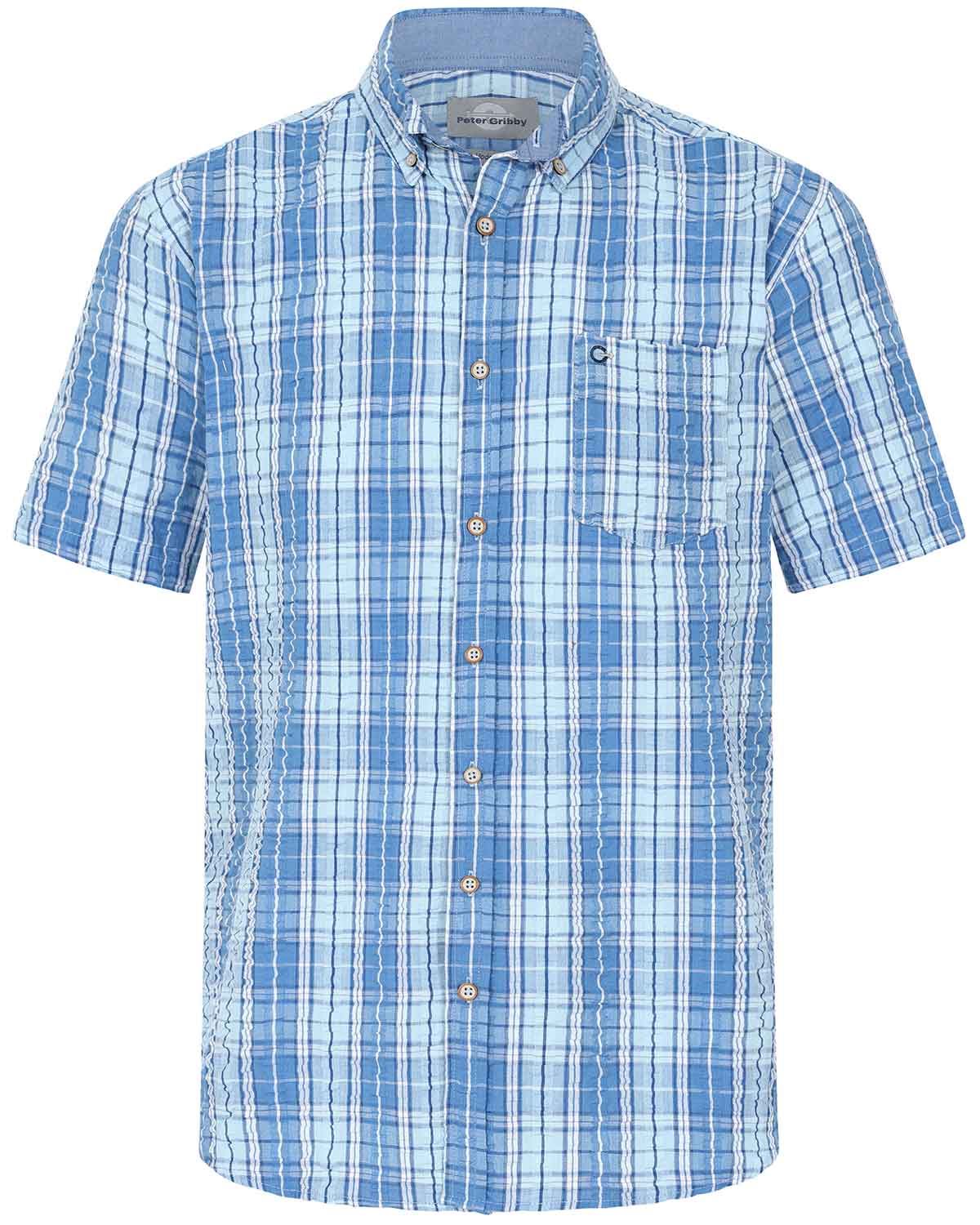Bolton Mens Short Sleeve Seersucker Checked Shirt  - Image 2 - Country Collection